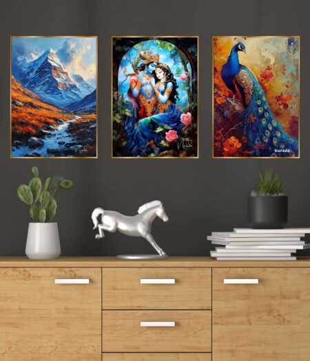 Set of Three Wall Paintings for Wall Dacoration Golden Framed Wall Paintings for Living Room & Bedroom Wall Art for Home Decoration & Office Wall Décor (24x18 inch CH-GD3-1)