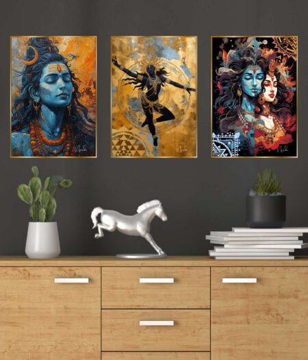 Set of Three Wall Paintings for Wall Dacoration Golden Framed Wall Paintings for Living Room & Bedroom Wall Art for Home Decoration & Office Wall Décor (18x12 inch CH-GD3-2)