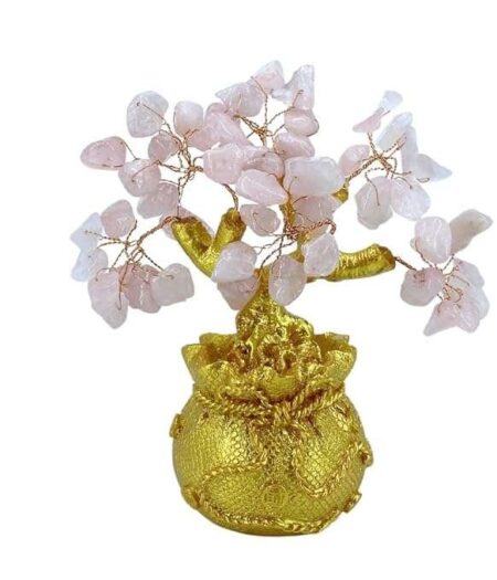 Crystal Tree Decor Natural Crystal Money Tree Ornament with Base for Good Luck, Wealth& Prosperity- Home Office Decor Spiritual Gift (Pink)