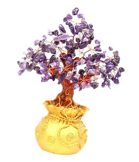 Crystal Tree Decor Natural Crystal Money Tree Ornament with Base for Good Luck, Wealth& Prosperity- Home Office Decor Spiritual Gift (Violet)
