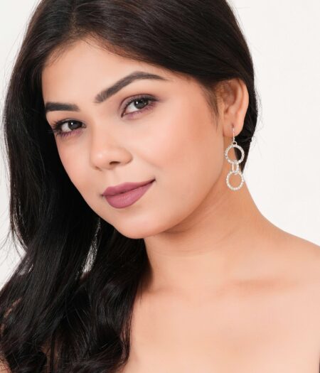 Women's Silver Circle Long Three Rhinestone Unique Western Earrings for Women Party Wear