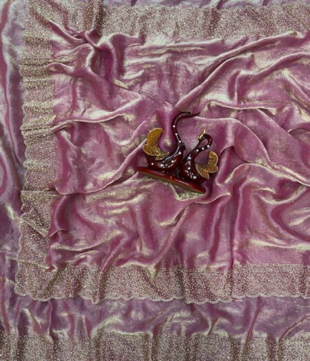 Women's Shimmering Ice Blue Georgette Saree with All-Over Diamond & Sequin Embellishments – Complete with Heavily Worked Border for Festive & Wedding Wear