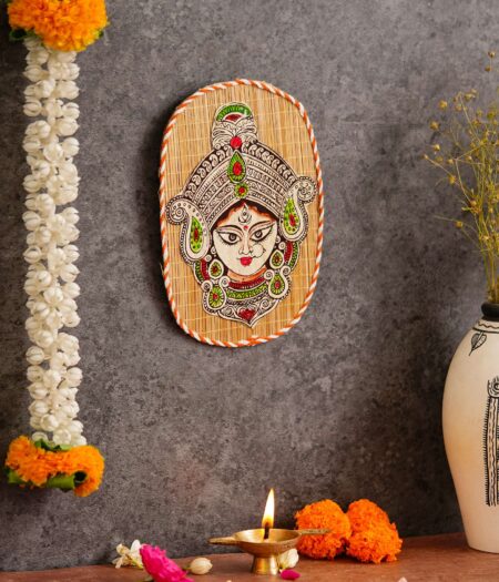 Oval Shaped Design Bamboo Hand Crafted Wall Hangings Durga Ji  For Home Decor | Bamboo Art For Wall Decor